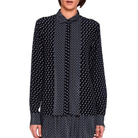 Stella McCartney Tops - Stella McCartney - Dog-Print Silk Blouse - Navy
